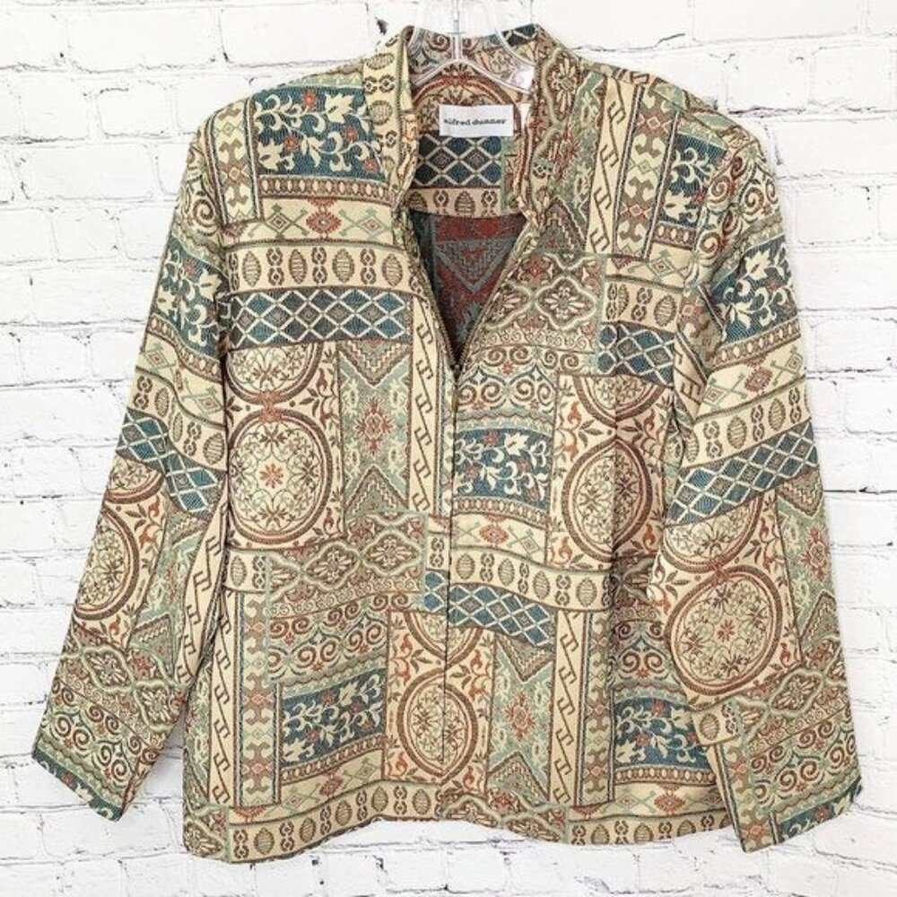 ALFRED DUNNER COLORFUL BROCADE MANDARIN COLLAR JACKET - 14